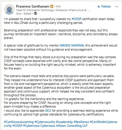 Pragya Varshney, Mashreq — CISSP certified LinkedIn post